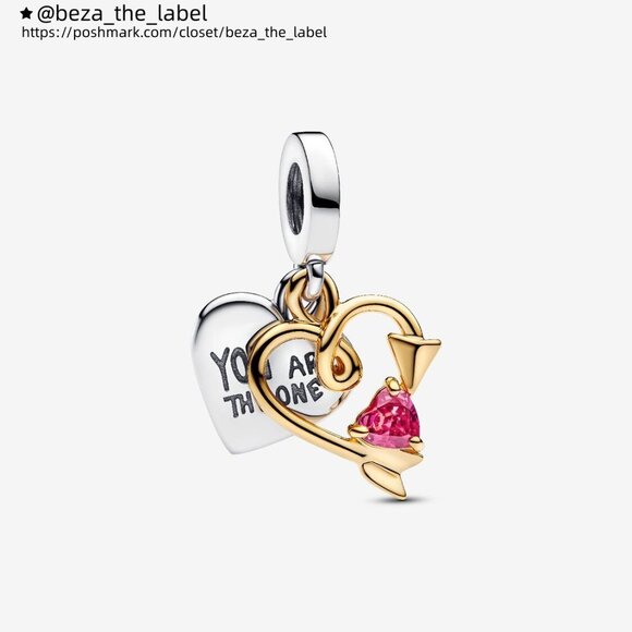 Pandora Engravable Heart & Arrow Double Dangle Charm - Picture 1 of 6